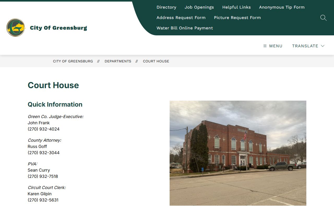 Green County court records Greensburg courthouse local offices