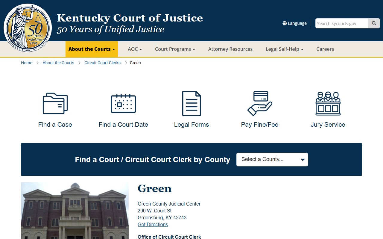 Green County court records Kentucky Court of Justice county page