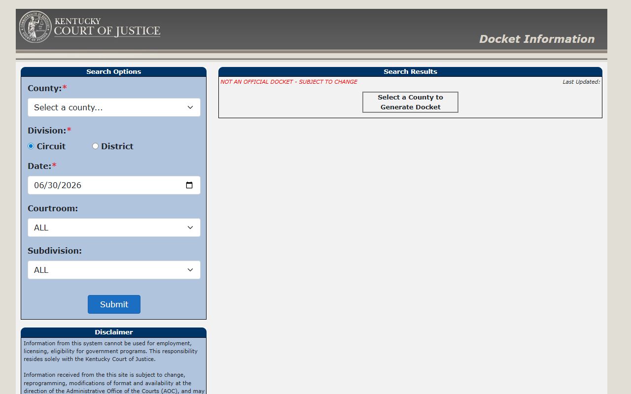 Green County court records Kentucky trial court docket search